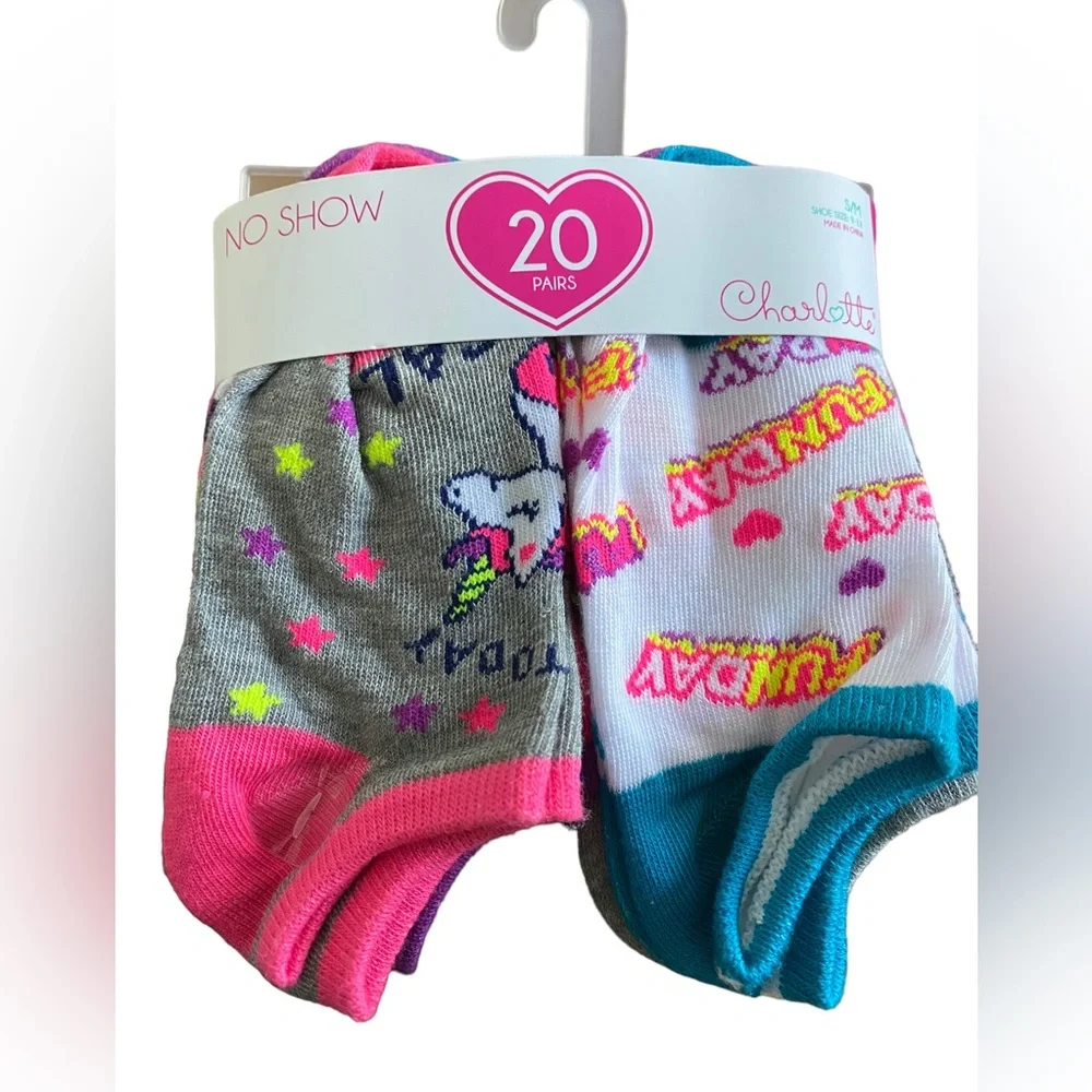 CHARLOTTE Little Girl’s No Show Socks - 20 Pairs S/M Shoe Size: 9-13